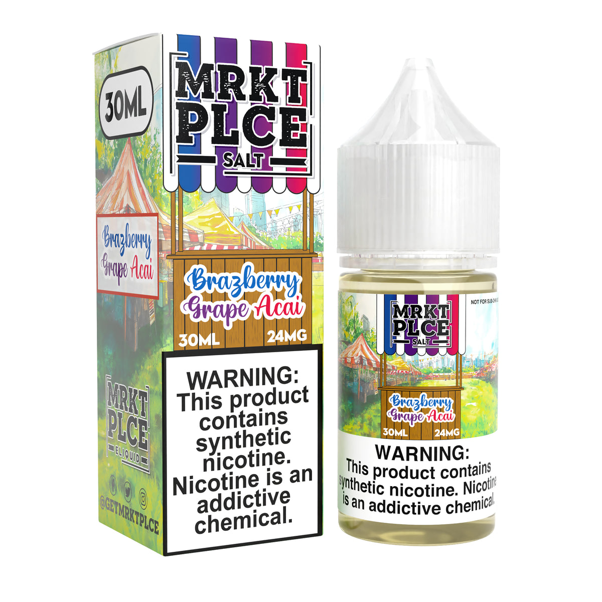 MRKTPLCE Brazberry Grape Acai Nic Salt 30ml bottle with grape, acai, and brazberry flavors