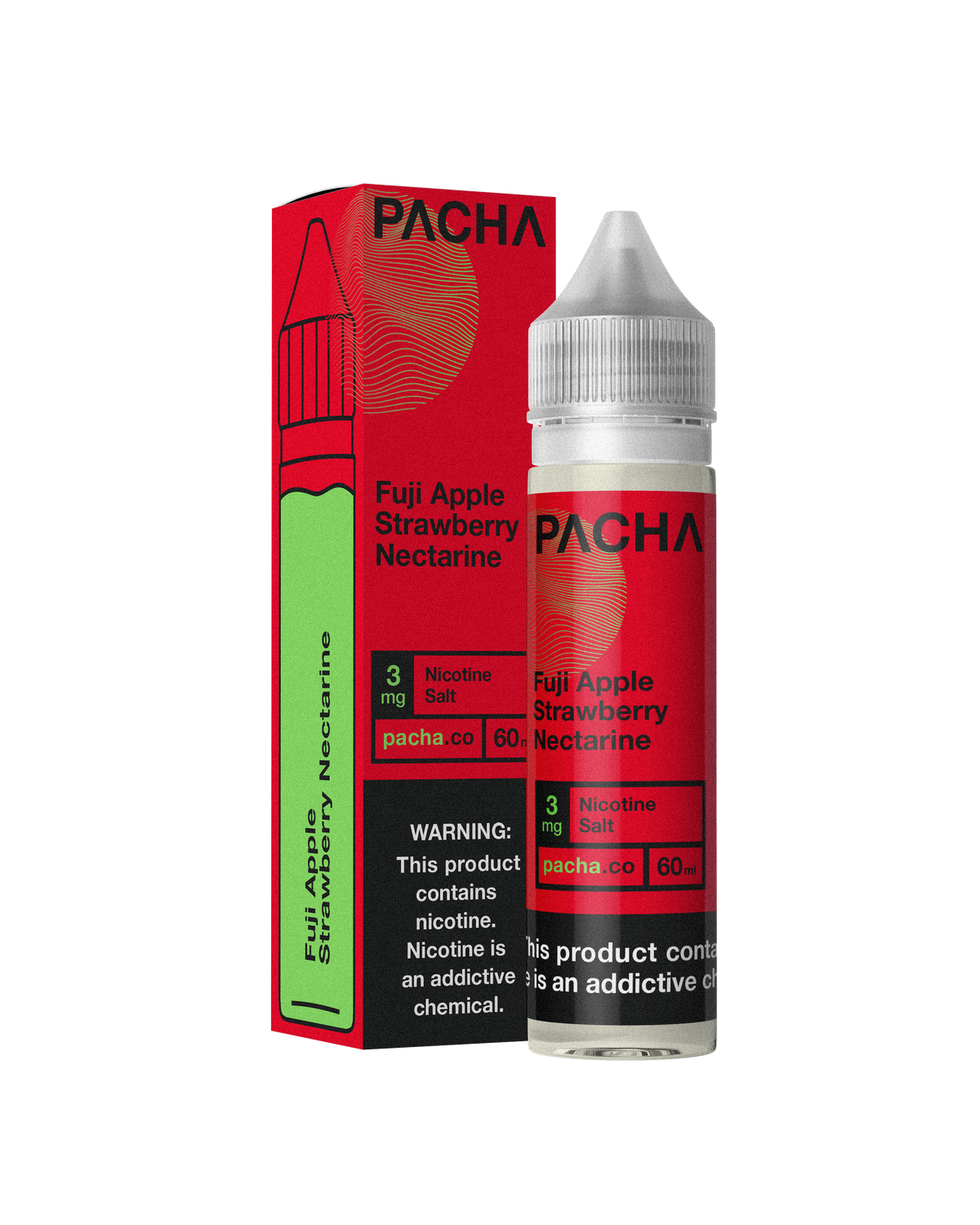 PACHAMAMA Fuji Apple Strawberry Nectarine 60ML e-liquid with apple, strawberry, and nectarine fruit blend.