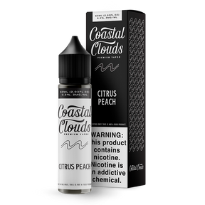 Coastal Clouds Citrus Peach 60mL E-Liquid featuring sweet peaches and tangy citrus with a 70/30 VG/PG ratio for smooth, rich flavor.