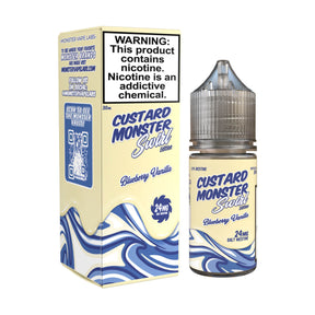 Custard Monster Swirl Edition Blueberry Vanilla Nicotine Salt E-Liquid featuring blueberries and vanilla custard in a 30mL bottle.