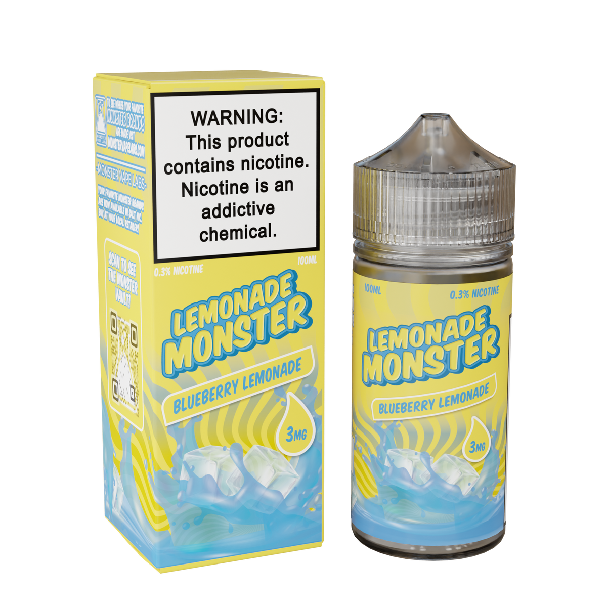Lemonade Monster Blueberry Lemonade – 100mL e-liquid with blueberry and citrus flavors in a 75/25 VG/PG freebase formula.