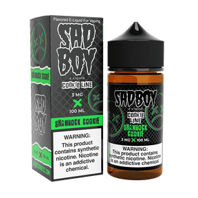 Sadboy Shamrock Cookie E-Liquid 100mL bottle, dessert-flavored e-juice with buttery cookie and mint milkshake blend, available in multiple nicotine strengths.