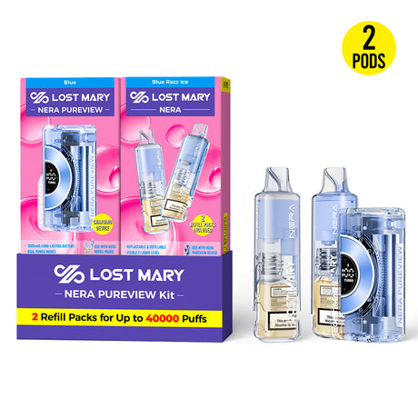 Lost Mary NERA Pureview 40K Blue Razz Ice flavor with tart blue raspberry and icy chill design