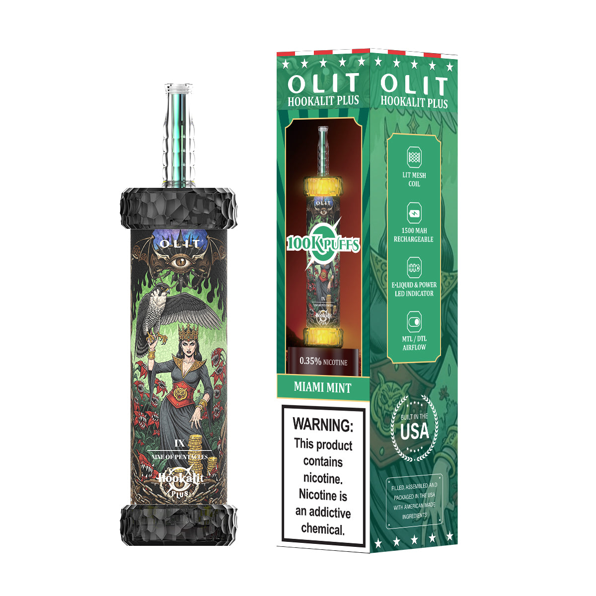 Assembled in USA | OLIT HookaLit PLUS 100K Disposable E-Hookah - 100,000 Puffs