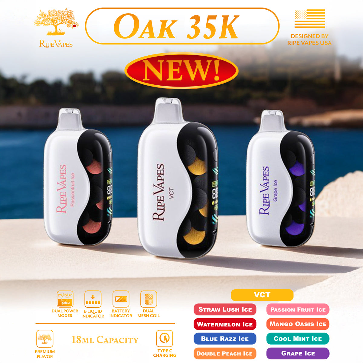 Assembled in USA | Ripe Vapes OAK 35K Disposable Device - 35,000 Puffs