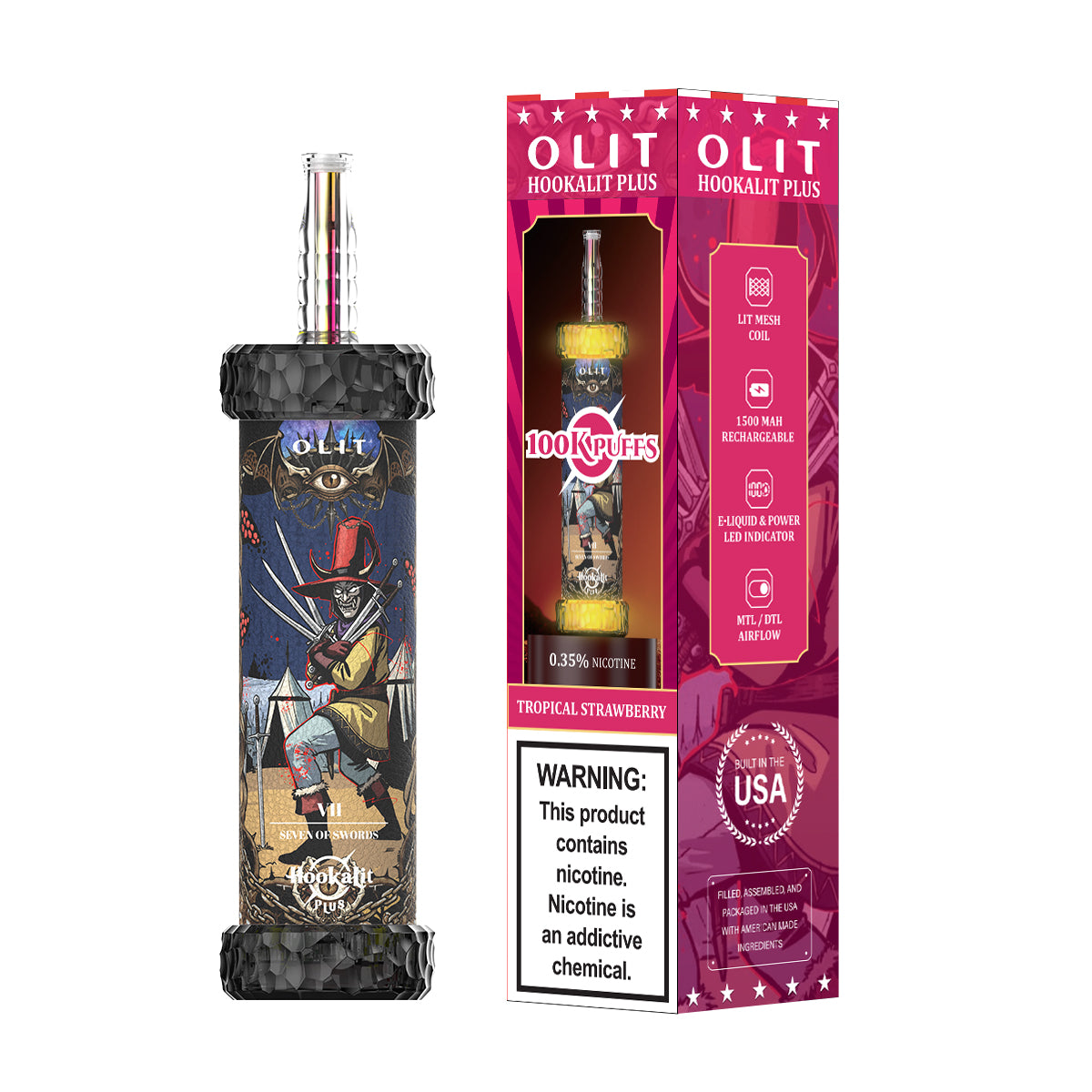 Assembled in USA | OLIT HookaLit PLUS 100K Disposable E-Hookah - 100,000 Puffs